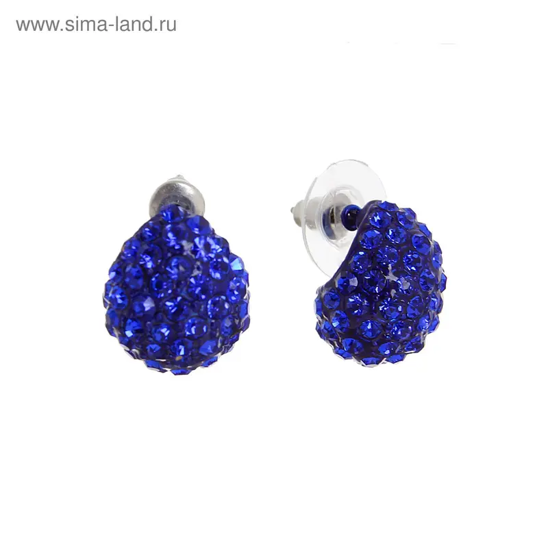 Серьги со стразами «Шамбала» капля, цвет синий