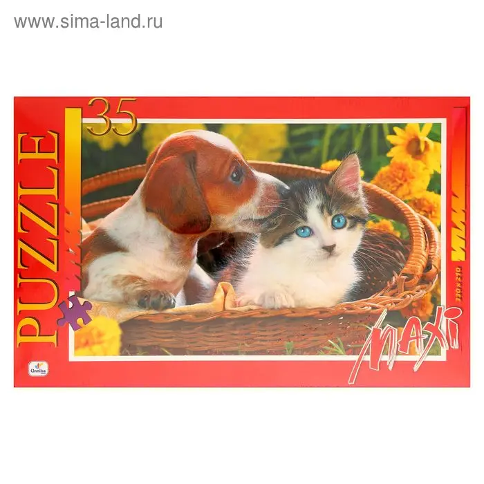 Пазлы "В мире животных. Котенок и щенок", 35 элементов