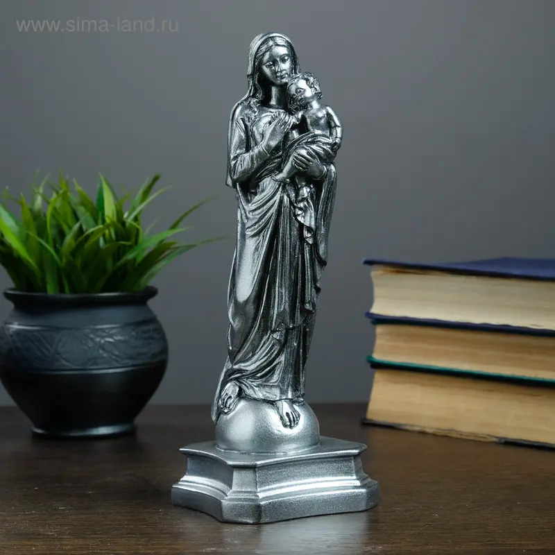 Фигура "Дева Мария с младенцем" металлик 24см