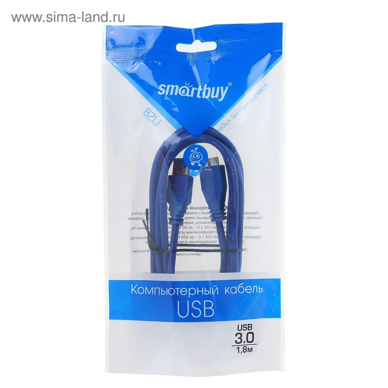 Кабель интерфейсный Smartbuy K750, USB3.0, A(m)-Micro B(9pin), до 4.8Гб/с, 1.8 м, синий