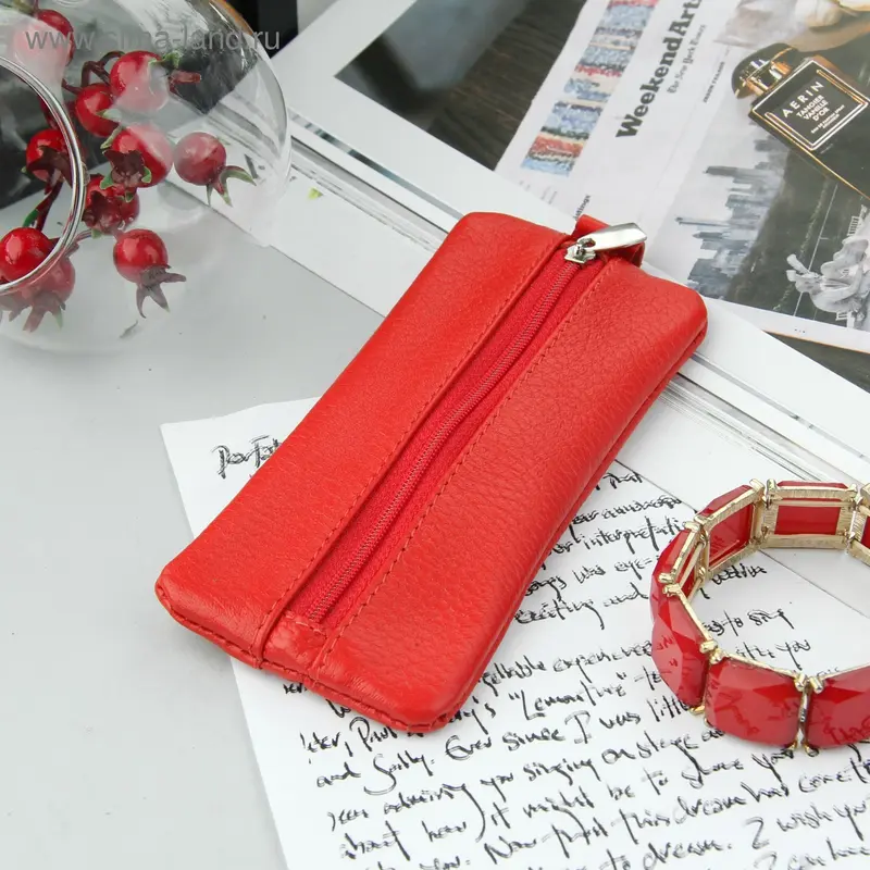 Ключница на молнии, кольцо, флотер, цвет красный
