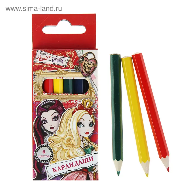 Карандаши Mini 6 цветов Ever After High, длина 88мм