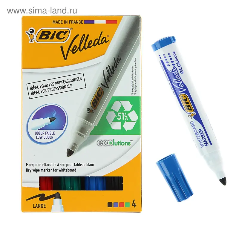 Набор маркеров для доски 4 цвета 0.5 мм BIC Velleda 1701 ECOlutions