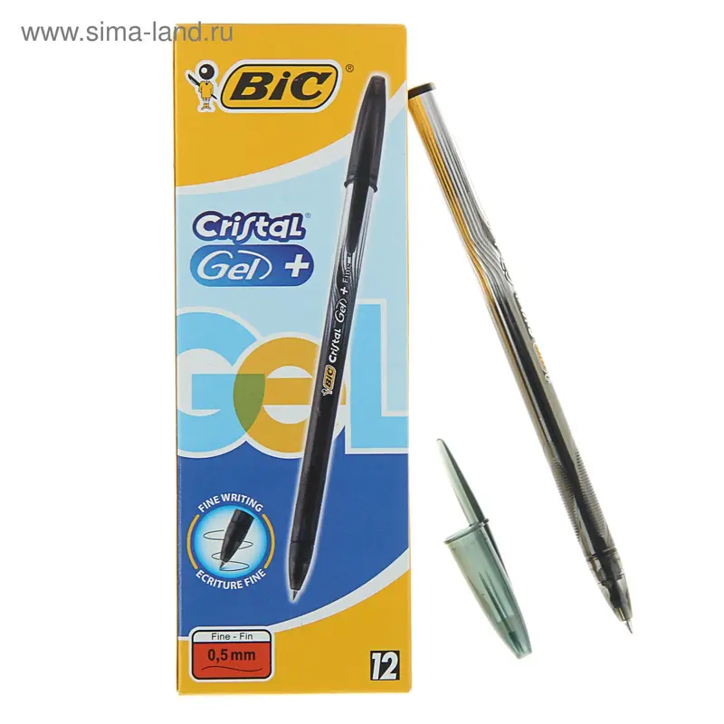 Ручка гелевая BIC Cristal Gel+Fine, чернила черные, узел 0.5мм
