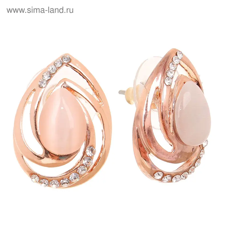 Серьги «Капля» витая, цвет бело-розовый в золоте