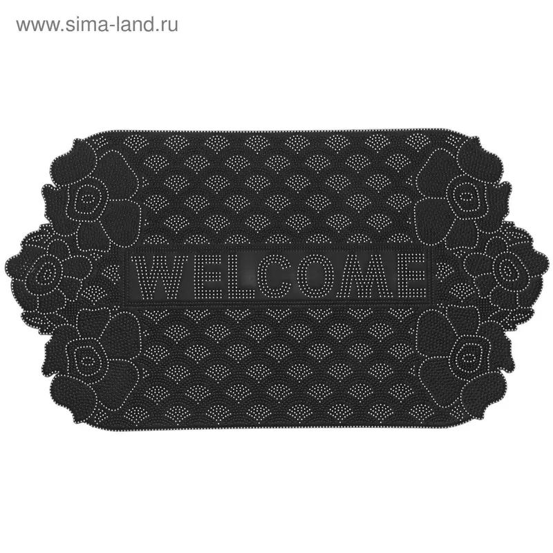 Коврик придверный 45х75 см "Welcome. Цветы", цвет черный