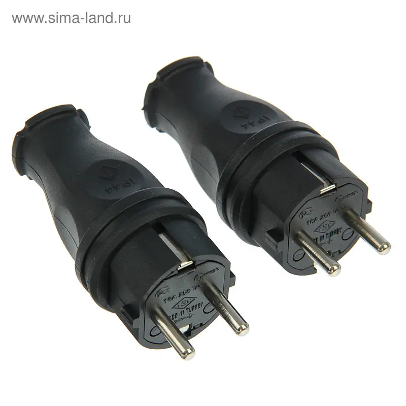 Вилка кабельная каучуковая "Т-Пласт", 16 А, IP44, 2P+E