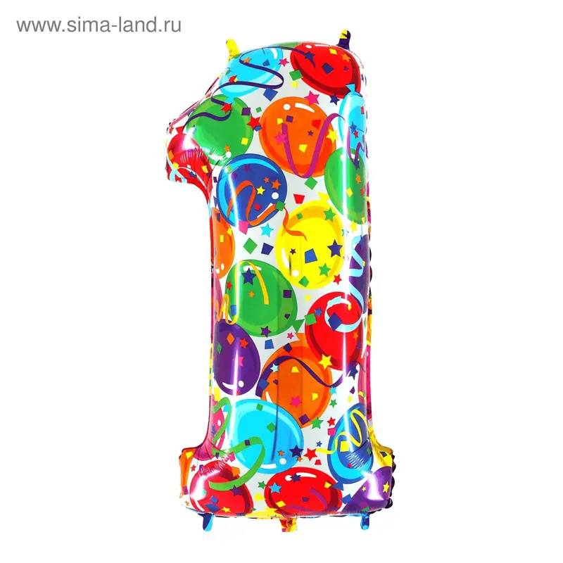 Шар фольгированный 40" "Цифра 1", шарики