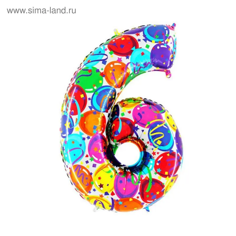 Шар фольгированный 40" "Цифра 6", шарики