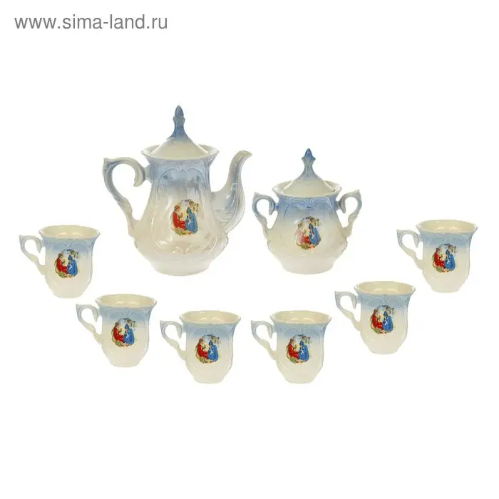Чайный набор "Элей" голубой, Мадонна, 8 предметов 0,6/0,25 л