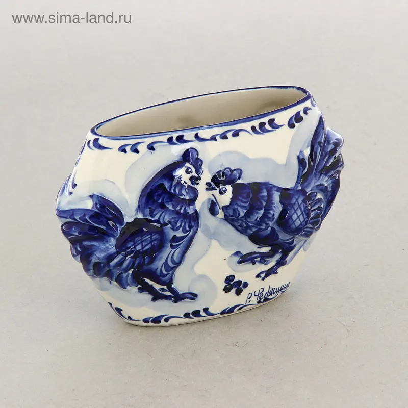 Ваза "Петушки", гжель 12,5х16х6,5см