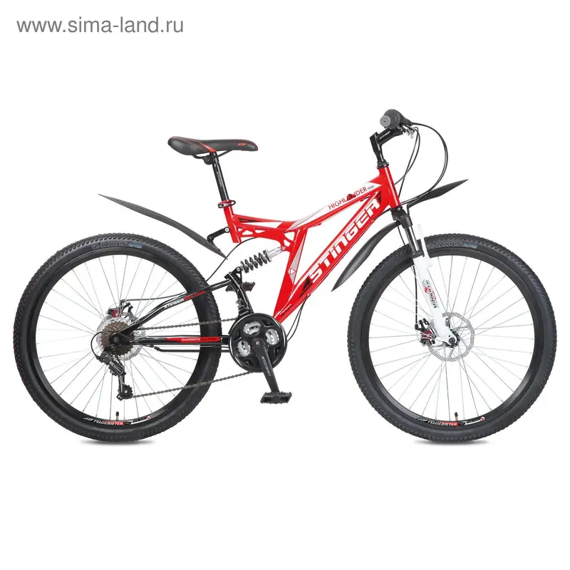Велосипед 26" Stinger Highlander 100D, 2016, цвет красный, размер 18"
