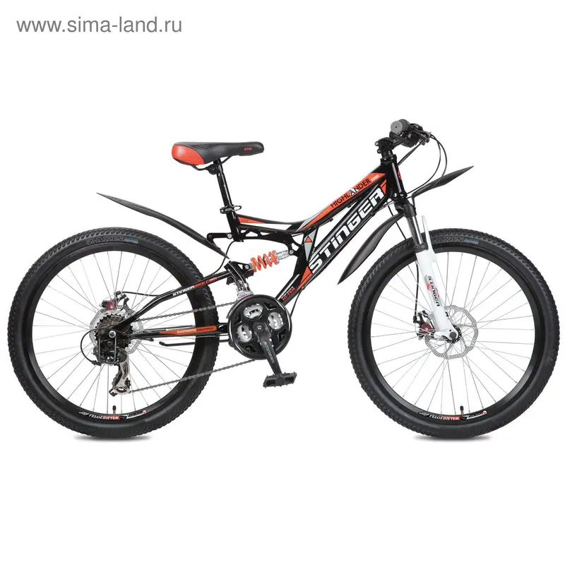 Велосипед 24" Stinger Highlander 200D, 2016, цвет черный, размер 14"