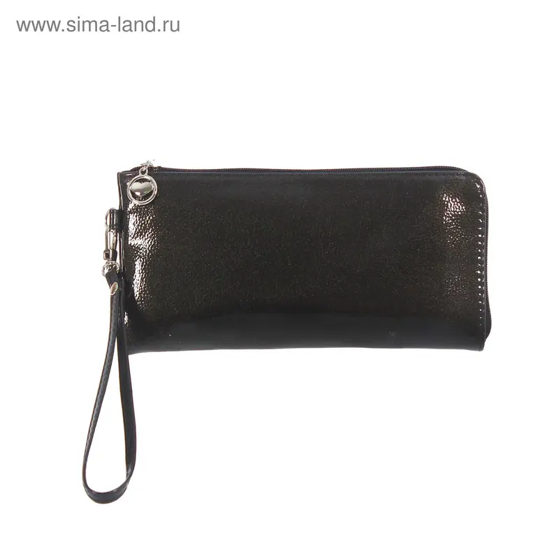 Клатч на молнии, 1 отдел с перегородкой, с ремешком, чёрный