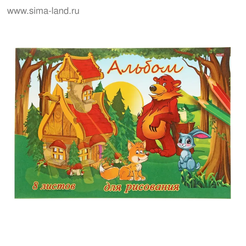Альбом для рисования А4, 8 листов на скрепке "Теремок", блок офсет 100 г/м2