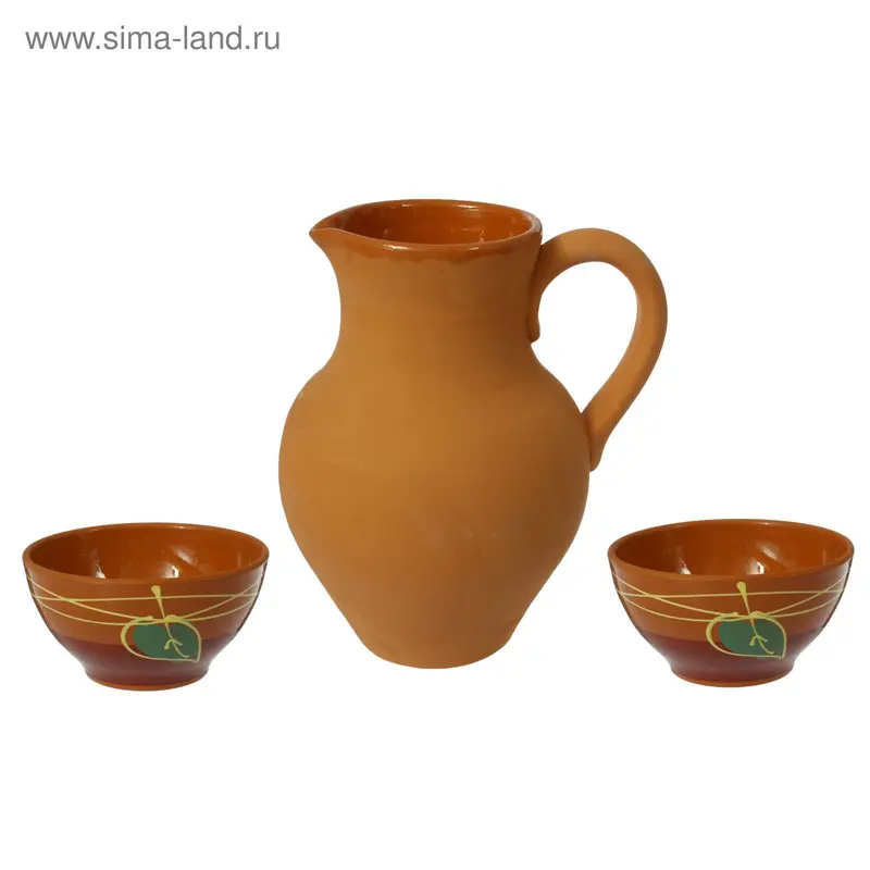 Набор Кувшин гончарный+2 плошки малые на корзинке 1*2л+2*0,6л