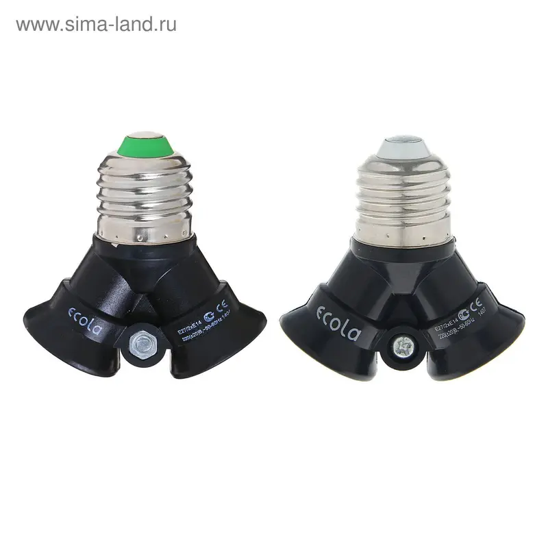 Переходник Ecola с E27 на 2 х E14, чёрный