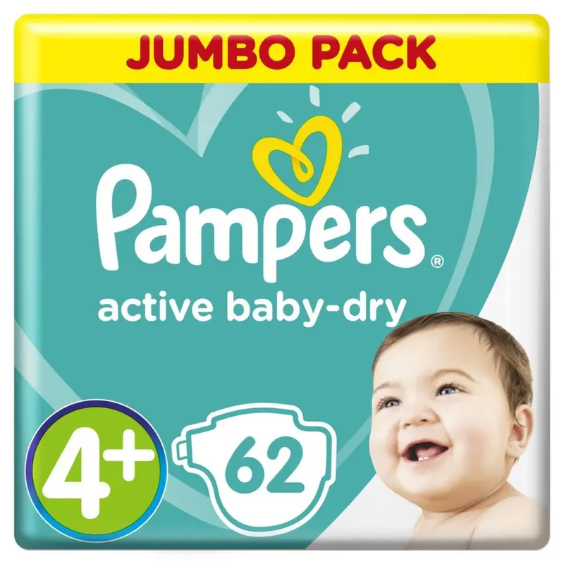 Подгузники «Pampers» Active Baby Maxi (10-15 кг), 62 шт