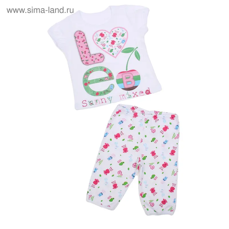 Пижама для девочки, рост 98 см (3 года), цвет белый/набивка (арт. К090)