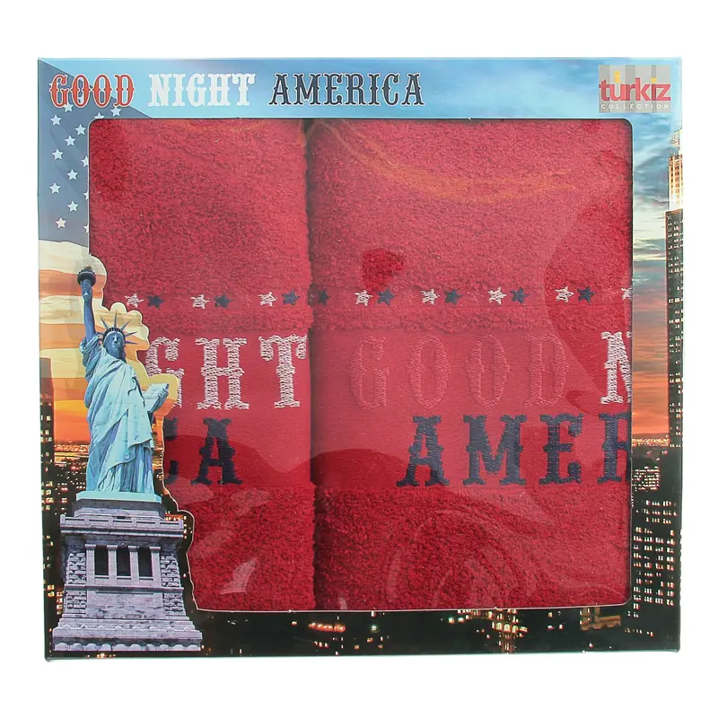 Набор полотенец CITY Amerika 50*90 см, 70*140 см бордо