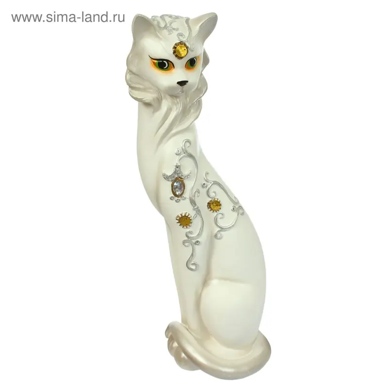 Фигура "Кошка Маркиза" со стразами белая 14х14х48см