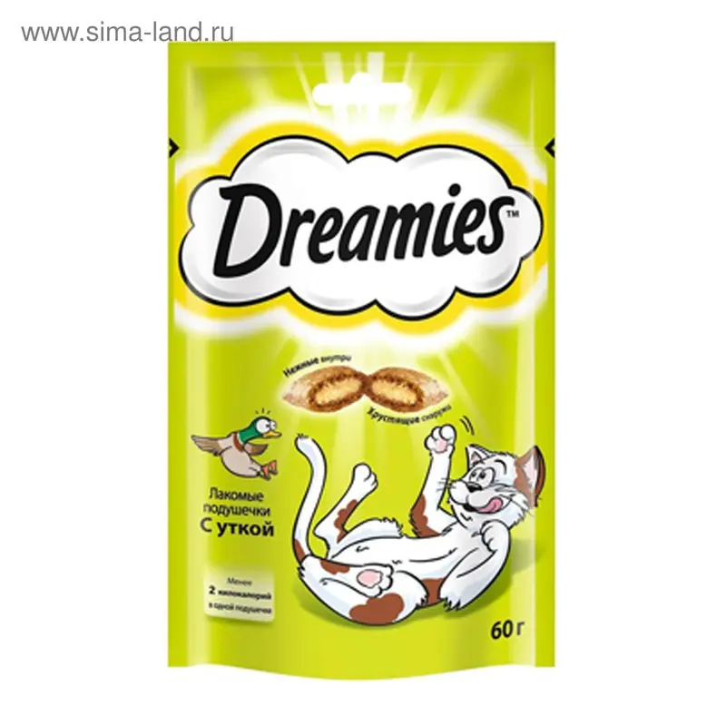Лакомство Dreamies для кошек, утка, 60 г