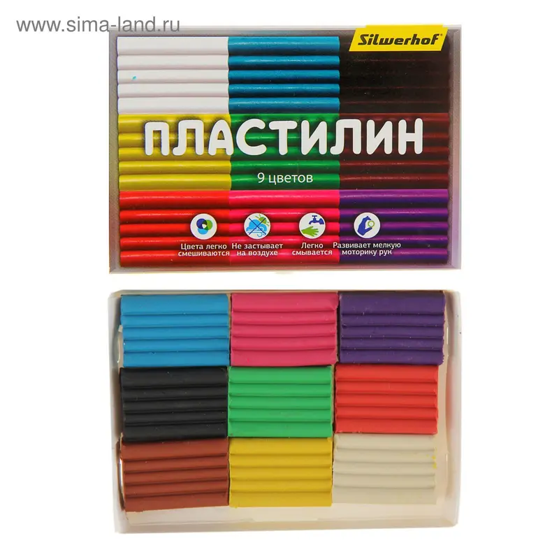 Пластилин 9 цветов 90 г Silwerhof "Народная коллекция"