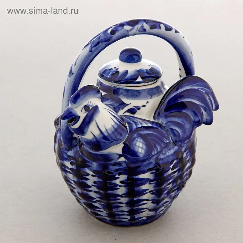 Чайник «Петух», гжель, кобальт