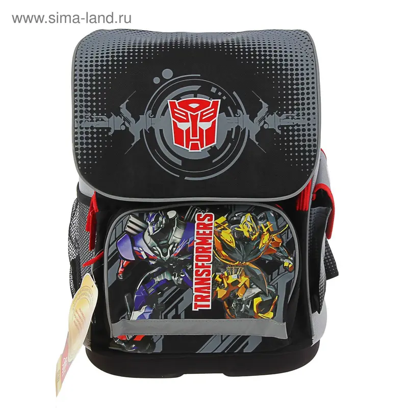 Ранец на молнии "Transformers" 39*31*16, с клапаном, для мальчика, серый