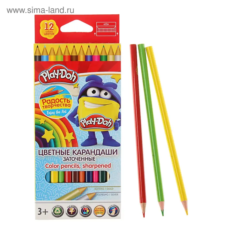 Карандаши 12 цветов Play Doh, трехгранные