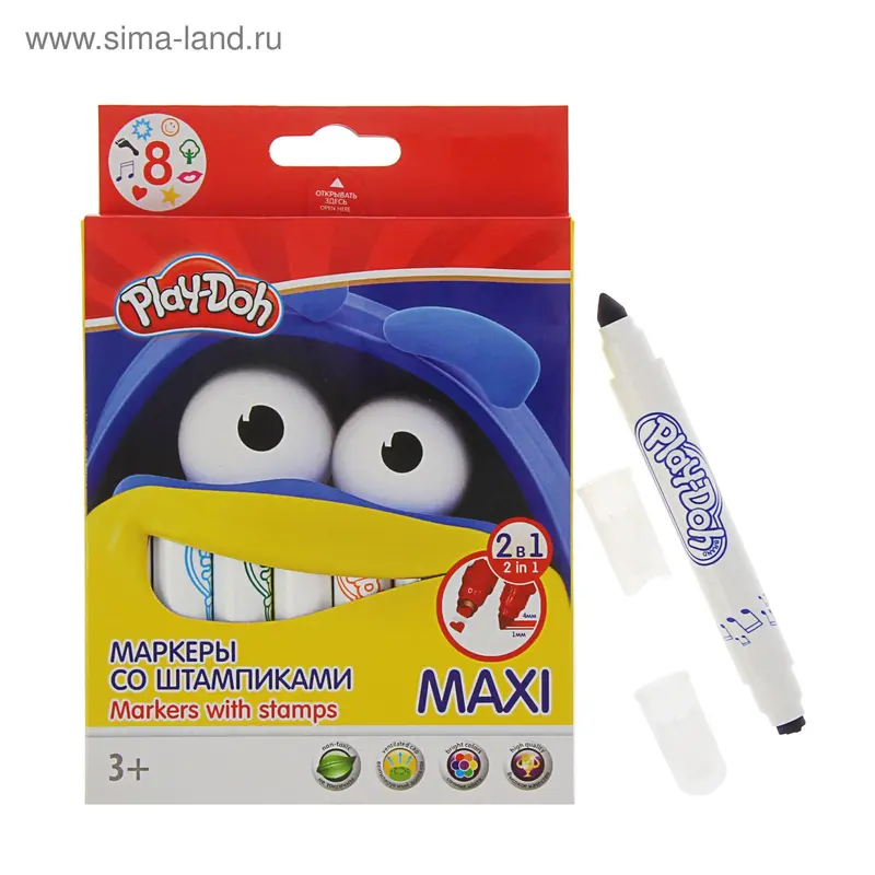 Фломастеры 8 цветов Play Doh, двухсторонние со штампом