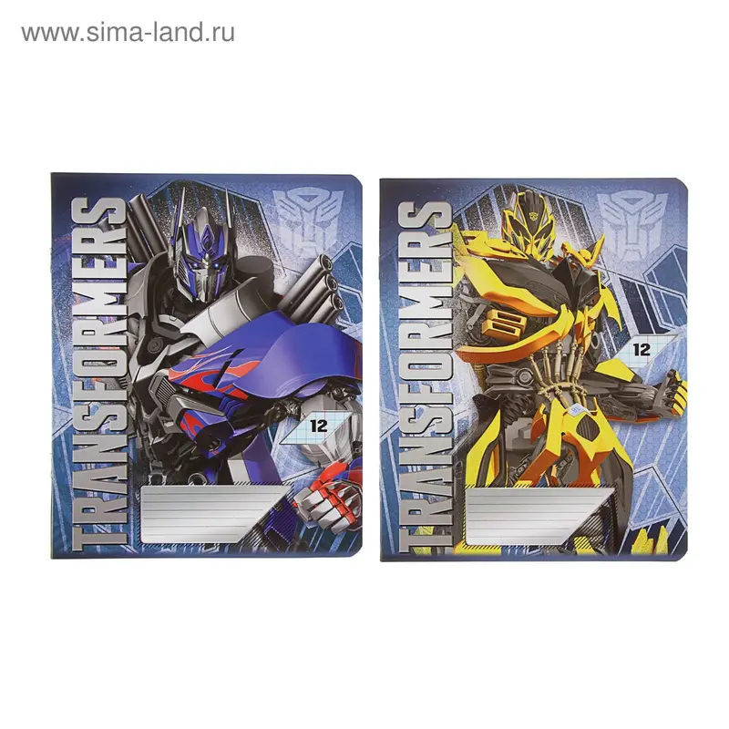 Тетрадь 12 листов клетка Transformers, 2 вида МИКС
