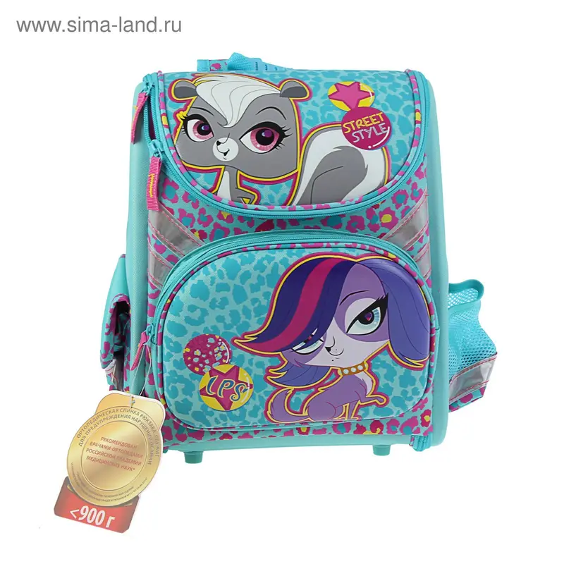 Ранец Стандарт раскладной Littlest Pet Shop 35*31*14, EVA спинка, для девочки бирюза