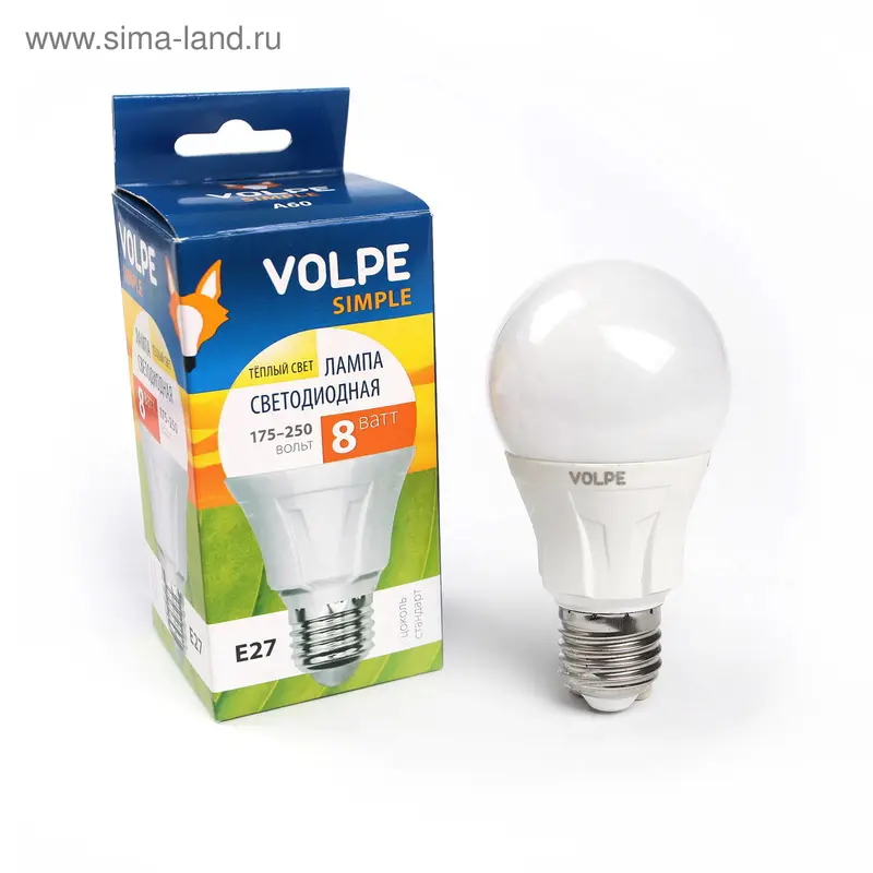 Лампа светодиодная Volpe A60, Е27, 8 Вт, 3000 К