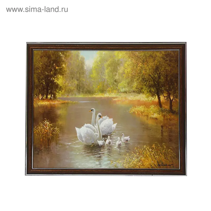 Картина "Семья лебедей" 35х28 (38*31)см
