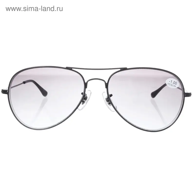 Очки "Авиаторы", компьютерные, пластик, линза тонированная, чёрные, -1 дптр, 62-64мм