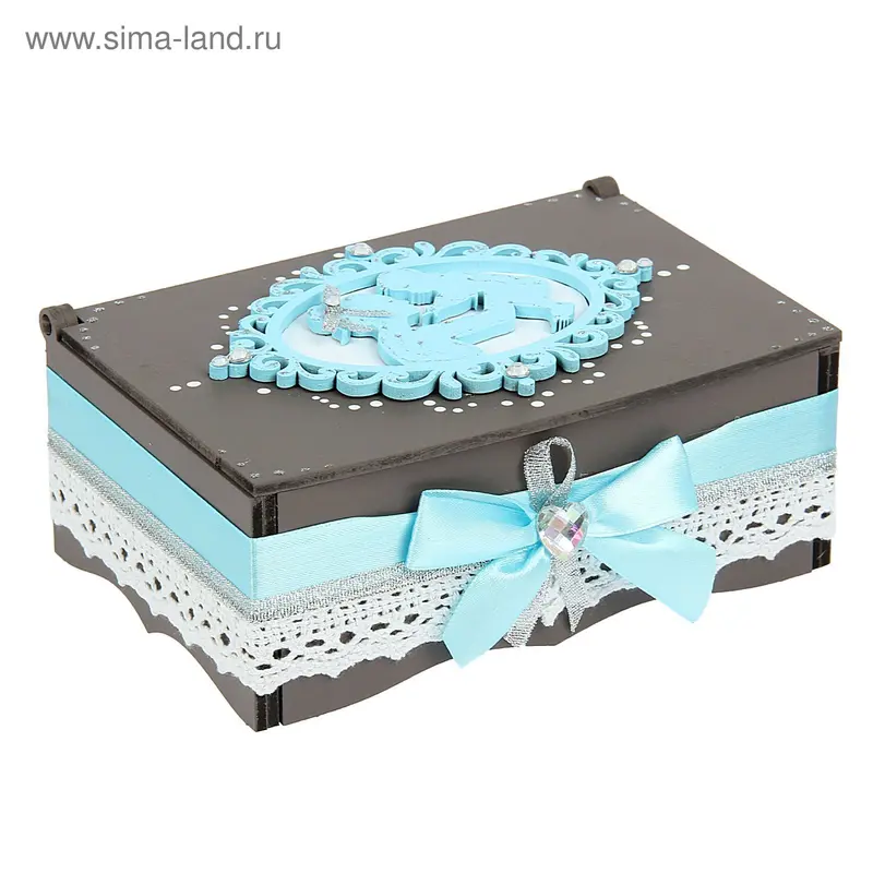 Шкатулка "Мамины сокровища" голубая 16х11,5х7 см