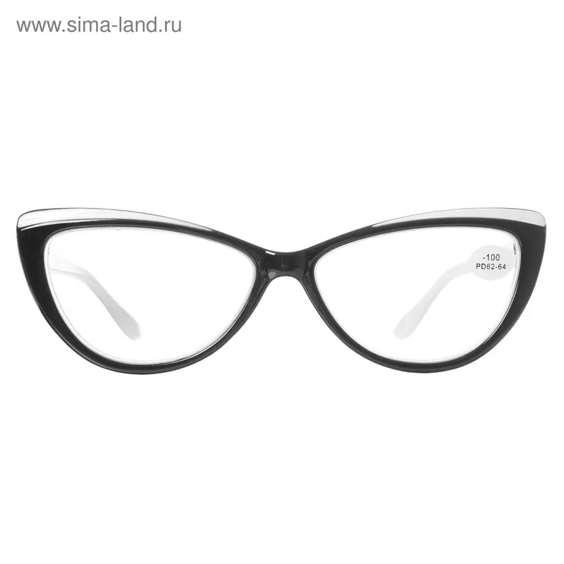 Очки "Бабочки", пластик, цвет чёрно-белый, -1 дптр, 62-64мм