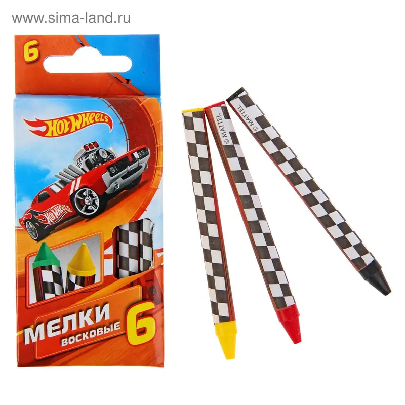 Мелки восковые 6 цветов Hot Wheels, длина 90мм 455734