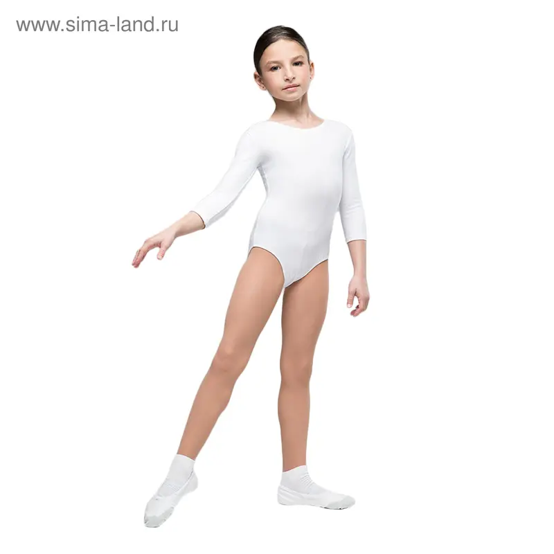 Купальник гимнастический "Классика", рукав 3/4, размер 36, цвет белый