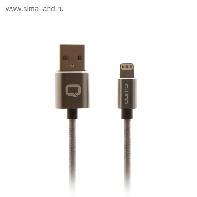Кабель Qumo, Lightning - USB, в текстильной оплетке, 2.4 А, 1 м, темно-серый