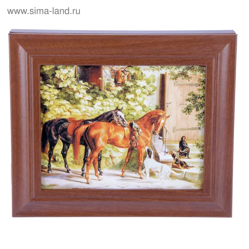 Ключница "Лошади" 26х31х4,5 см Орех