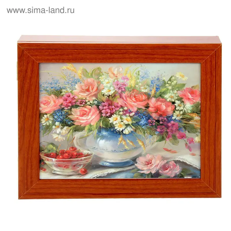 Ключница "Цветы в вазе" 25х30 см Орех