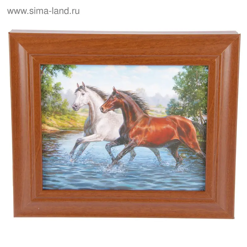 Ключница "Жеребцы" 25х30 см Орех
