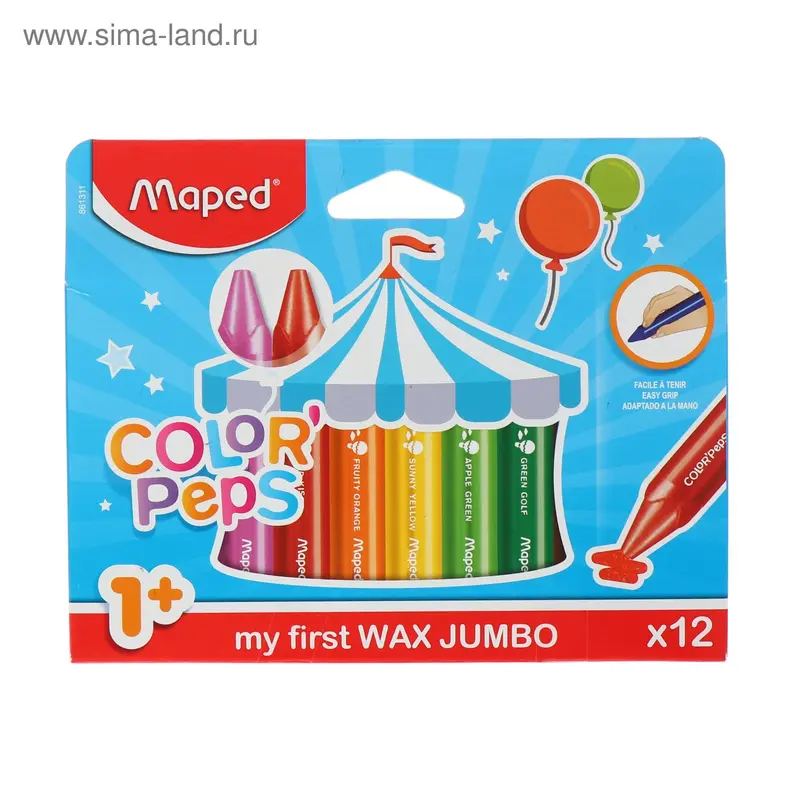 Мелки восковые 12 цветов, Maped Color Peps, maxi, трёхгранные