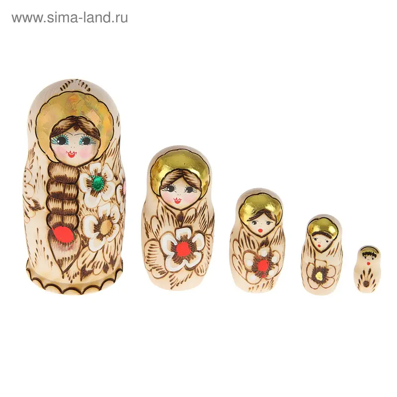Матрешка выжигание с косой паталь 5 кукол
