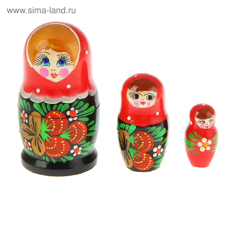 Матрешка "Глаша" 3 куклы красный платок