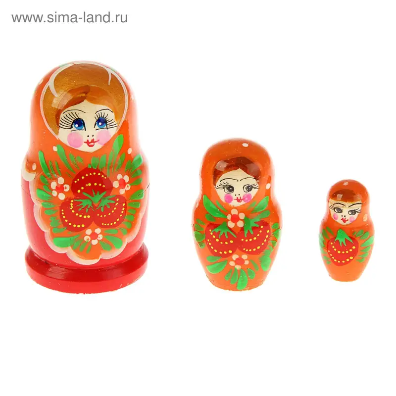 Матрешка "Глаша" 3 куклы оранжевый платок