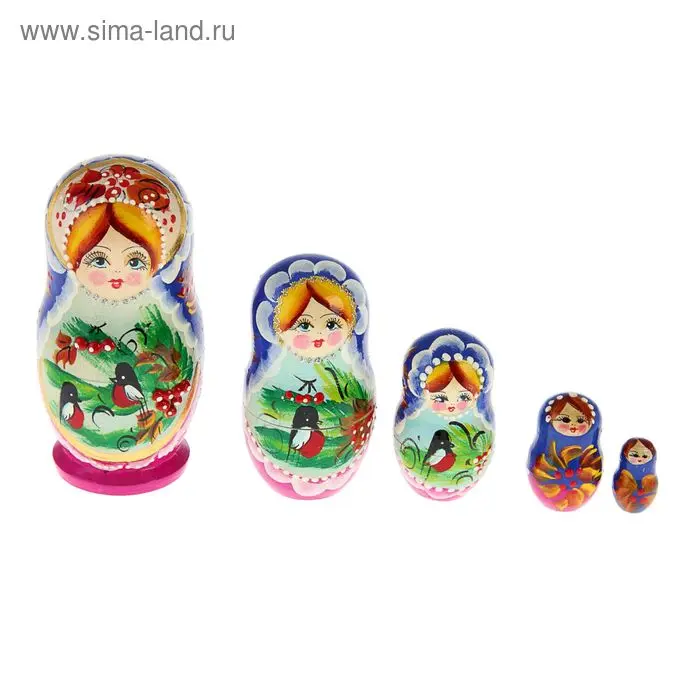 Матрешка "Снегири" радуга