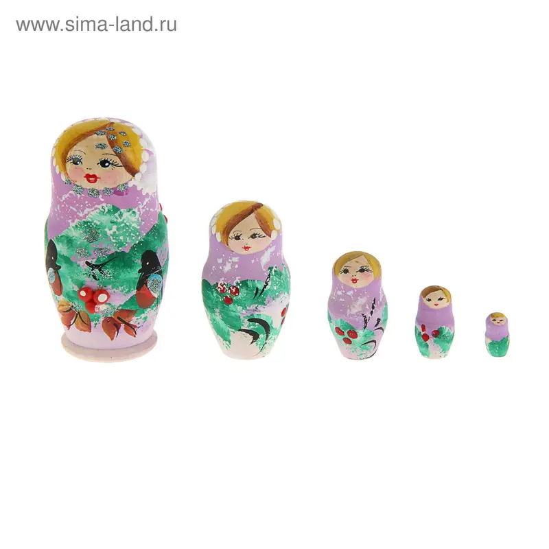 Матрешка выжигание фиолетовая 5 кукол